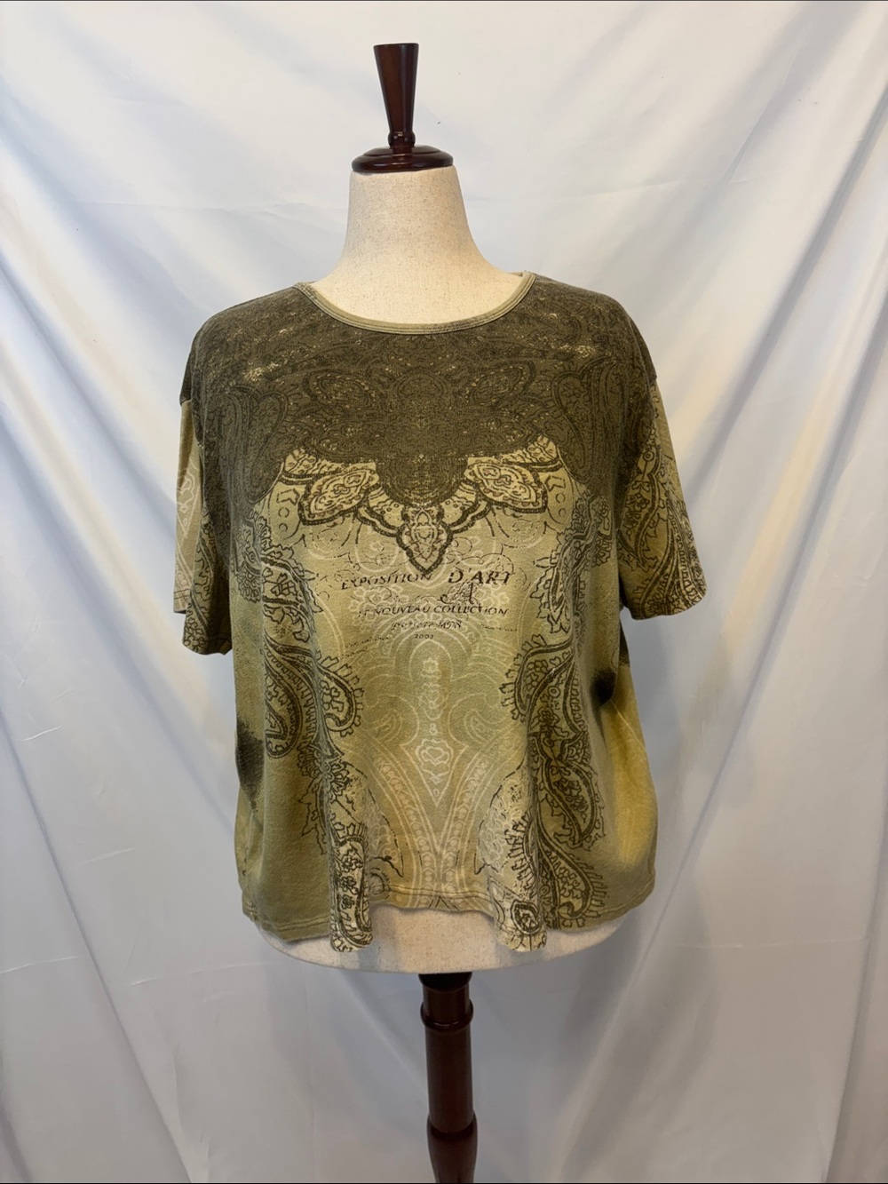 Gloria Vanderbilt Plus Size 2X Green Paisley Exposition d'Art Graphic Tee